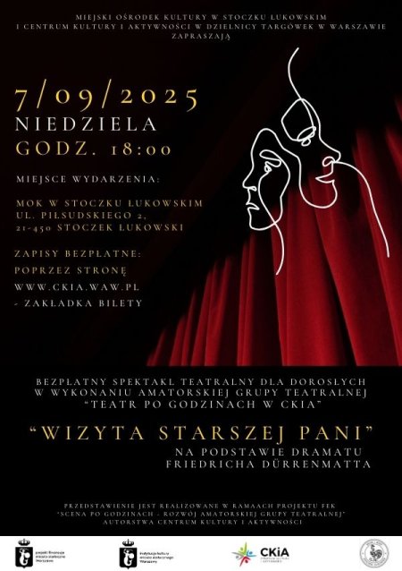 Wizyta sarszej Pani - spektakl teatralny na podstawie dramatu Friedricha Dürrenmatta w wykonaniu amatorskiej grupy teatralnej CKiA w Miejskim Ośrodku Kultury w Stoczku Łukowskim